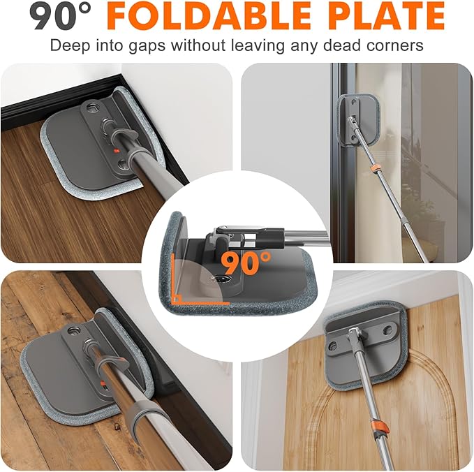 Upgraded Spin Mop and Bucket Self-Standing Mop Bucket Separate Dirty and Clean Water System Self Wringing 360° Rotating Clean Mop and Bucket Set (Drak Gray, 14Pads Mop and Bucket Set)