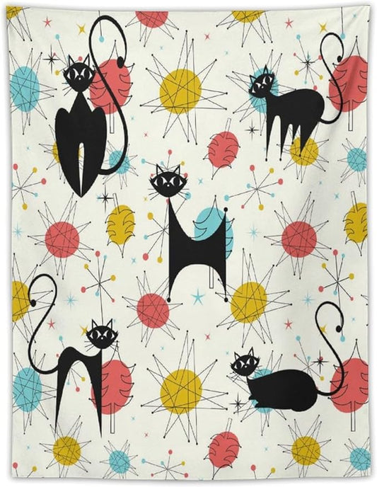 ICMOLYYENLO Abstract Cat Tapestry, Medieval Abstract Atomic Star Cat Vintage Home Wall Hanging Art Tapestry for Bedroom Living Room Dormitory 50x60 Inch