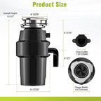 DC Garbage Disposal 3/4 HP Quiet (60dB) with Cord & Dishwasher Hookup for Kitchen Sink Food Waste, 6-Stage Grinding, 3-Bolt, 2700RPM, Continuous Feed, Titanium Stainless Steel, 10-Year Warranty
