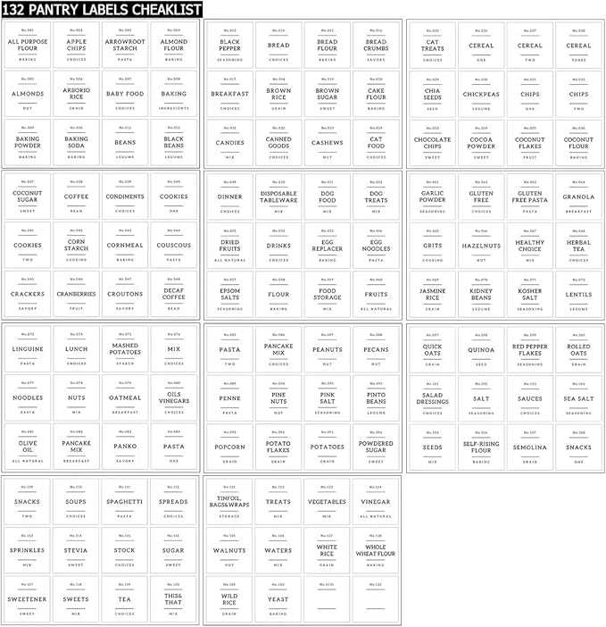 Set of 2 Large Glass Flour and Sugar Containers - 100 Fl oz Thicken Glass Storage Jars with Airtight Bamboo Lid and 132 Kitchen Pantry Labels - Big Clear Rice Containers Farmhouse