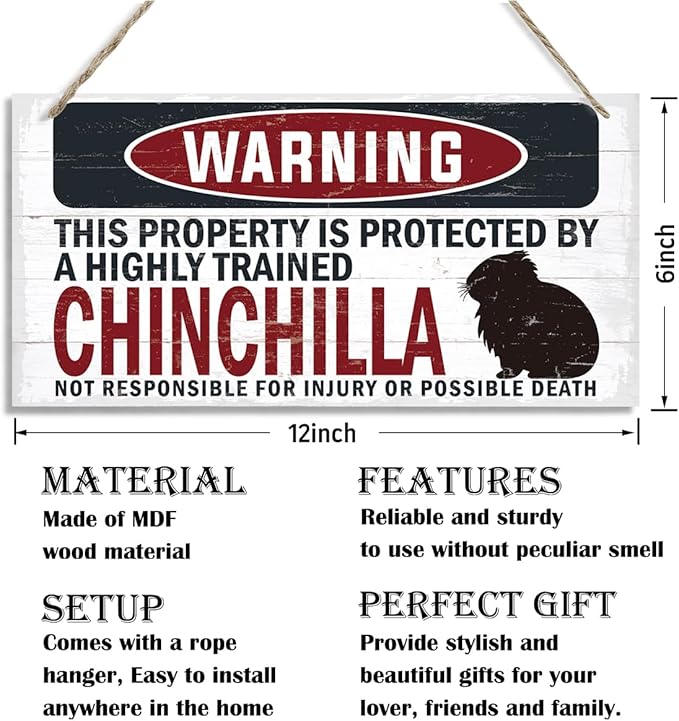 Warning Sign, Chinchilla Warning Wood Plaque Sign, Funny Door Signs, Decorative Wood Hanging Suspension Plaque, Farmhouse Wooden Wall Decor, Outdoor Hanging Wooden Signs