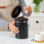 TEDSWAIT Coffee Canisters Airtight Coffee Bean Storage Container Kitchen Stainless Steel Food Storage Container with Scoop Date Tracker & CO2 Valve 61Fl Oz (Diamond Black)