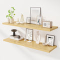 48" Floating Shelves for Wall, 12" Deep Slim Oak Floating Shelves, Wall-Mounted Shelves for Bedroom, Living Room, Kitchen, Bathroom - Set of 2