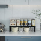 Expandable Spice Rack Kitchen Cabinet Shelf Organizer, Stackable Storage Shelves Racks, Adjustable Counter Shelving for Cabinets, Countertop, Cupboard,Pantry and More(1Pack/Black/Medium)