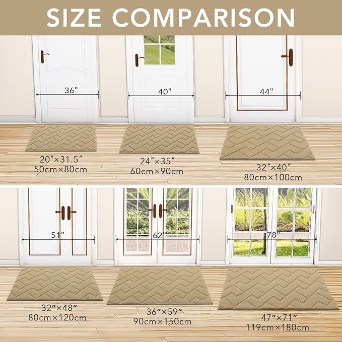 hicorfe Indoor Door Mat,Non Slip Door Mats,32"x48" Front Back Door Mat Rubber Backing,Absorbent Resist Dirt Entrance Inside Floor Mats for Entryway Washable Low-Profile(Beige)