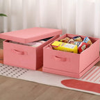 HOONEX Linen Foldable Storage Bins with Lids, 2 Pack, Storage Boxes with Carrying Handles and Sturdy Heavy Cardboard, 16.5" L x 11.8" W x 7.5" H for Shoes, Books, Clothes, Nursery, Pink