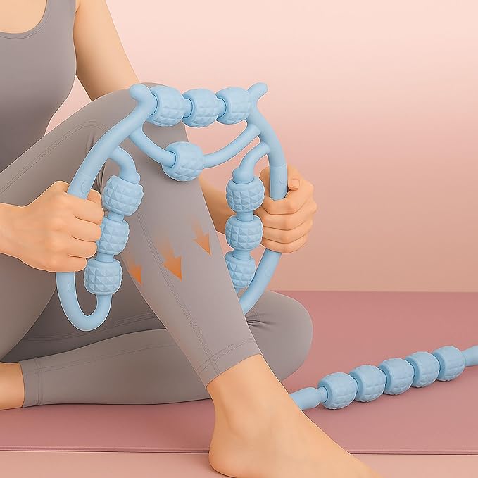 10 Roller Circular Leg Massager with Bonus Massage Stick – Manual Back & Leg Rollers, Relajador de Piernas Set, Circular Leg Clamp Roller for Neck, Arms & Legs (Blue)