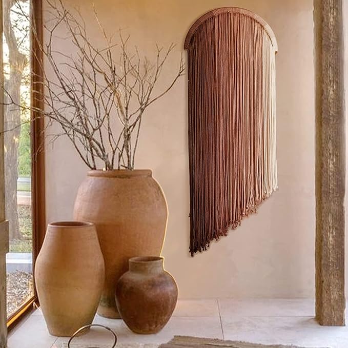 Macrame Boho Wall Decor - Pink Yarn Wall Hanging, 20" Circle Hoop