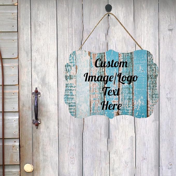 Personalized Wooden Welcome Sign - Front Door Decor, Home Sign, Customized Image/Text, Farmhouse Decorations, 11.2 * 8 Inch