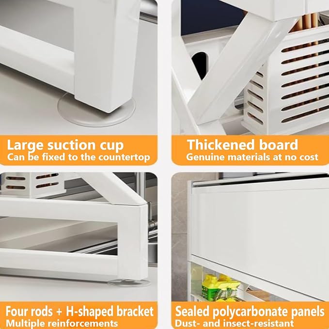 Kitchen sink rack dishwashing sink countertop dustproof cupboard storage multifunctional tableware storage drain rack double layer,KeepKitchen Sink Shlef Organized Space-Saving(Black,85cm/33.5in)