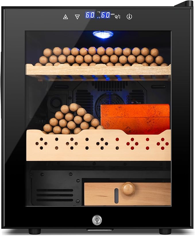 Electric Humidor for Cigars, 50L 300 Counts Large Capacity,Thermostatic Desktop Electric Cooler Cabinet with Digital LED Screen, Safety Lock,Smart Humidity & Temp Control, Gifts for Men