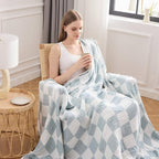 EMME Checkered Cotton Blanket Twin Large 60"x80" 100% Muslin for Couch Breathable Cooling Gauze All Season Soft and Lightweight (Teal)