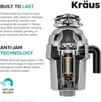 KRAUS WasteGuard High-Speed 1 HP Continuous Feed Ultra-Quiet Motor Garbage Disposal with Power Cord and Flange Included and Universal Mount, KWD200-100MGR