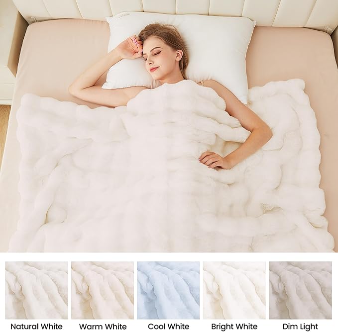 Light Beige Cozy Faux Fur Throw Blanket for Living Room Bedroom 50x60 Thick Ultra Soft Aesthetic Fuzzy Throw Blanket Fluffy Furry Bed Comforter Home Decor 860 GSM
