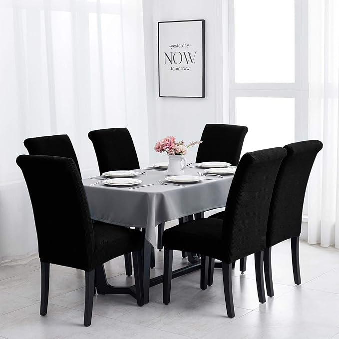 Joccun Chair Covers for Dining Room Set of 2,Dining Chair Slipcovers Stretch Dining Room Chair Covers Seat Protector,Washable Parsons Chair Cover for Home,Hotel,Banquet(Black,2 Pack)
