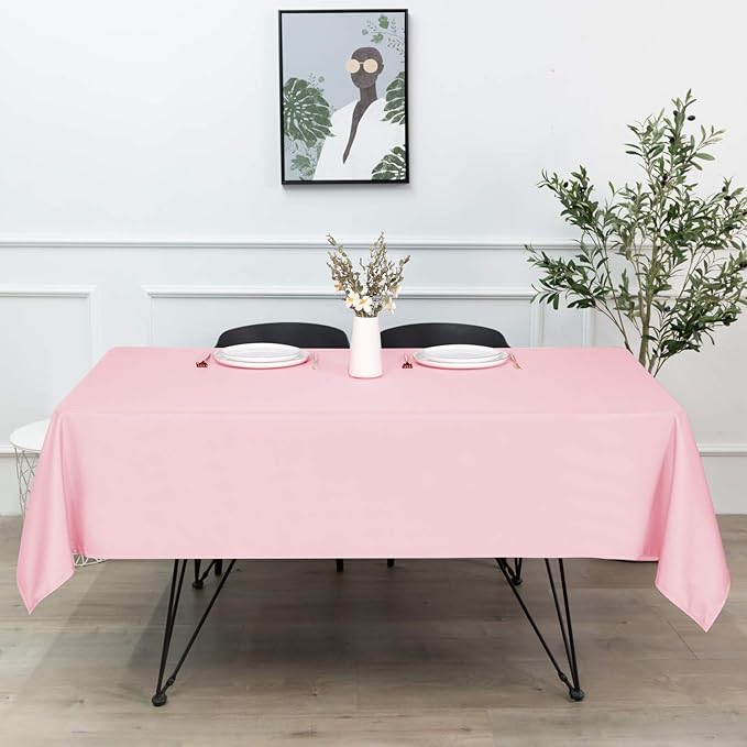 sancua Rectangle Tablecloth - 60 x 84 Inch - Stain and Wrinkle Resistant Washable Polyester Table Cloth, Decorative Fabric Table Cover for Dining Tables, Buffet Parties and Camping, Pink