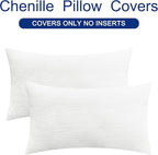 CaliTime Throw Pillow Covers Decorative 12 X 20 Inches Pack of 2 Cozy Chenille Cushion Cases for Couch Sofa Bed Living Room Home True White