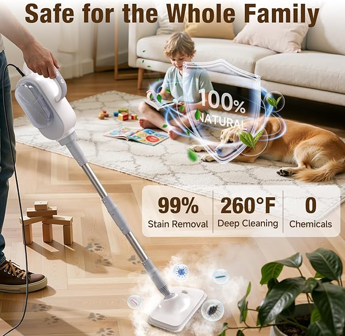 Steam Mop, 13-in-1 Powerful Handheld Steam Cleaner with 13 Accessories, 500ML Removable Tank, 23FT Power Cable, Detachable Steam Mops for Floor Cleaning, Tiles, Windows, Tile Grout, Carpets, Furniture