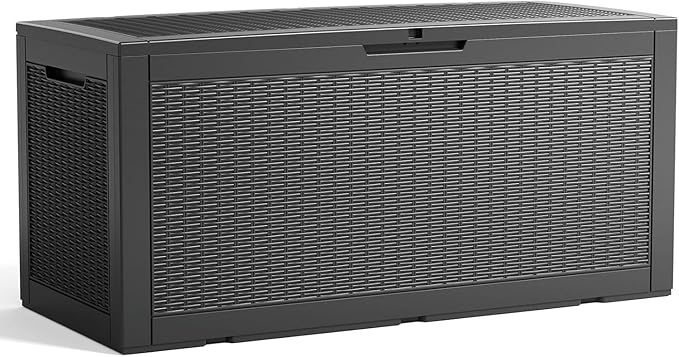100 Gallon Outdoor Storage Box,Waterproof Lockable Resin Deck Box,Storage Container with Reinforced Support for Patio Cushions, Furniture Supplies, Garden Tools, UV-Resistant Outdoor Chest (Black)