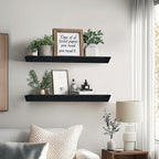 24"x6.8"x1.6" Slanted Floating Wall Shelves 2-Pack - Rustic Black Finish, Heavy-Duty Solid Wood Design with Hidden Brackets - Perfect for Living Room, Kitchen, Bathroom, or Office