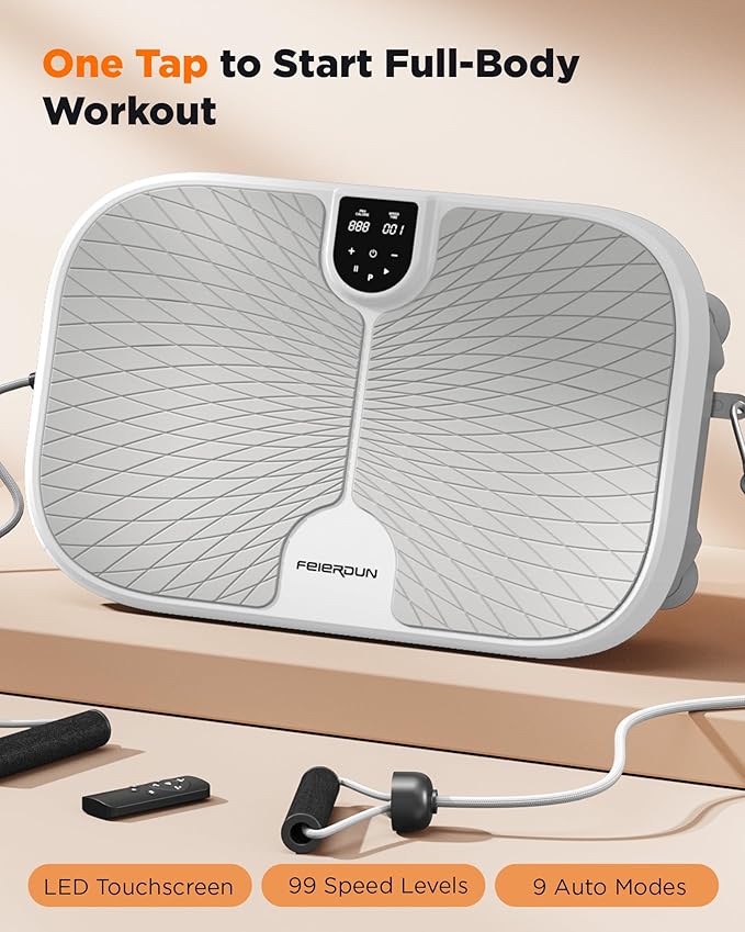 FEIERDUN Vibration Plate Exercise Machine, 400 LBS Capacity Vibration Plate for Lymphatic Drainage, Max Space for Whole-Body Workout & Relaxation at Home