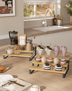 SONGMICS Display Risers, Set of 2 Engineered Wood Perfume Organizer Stand, 3-Tier Cupcake Stand Holder, Spice Rack, Shelf Risers for Figures, Dessert Shelves, Natural Beige and Ink Black UKCS016N01