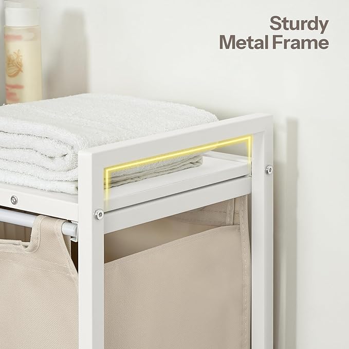 HOOBRO Laundry Sorter 3 Section, Laundry Hamper with Wheels, 3 × 11.5 Gal (43.4L), Rolling Laundry Basket, Pull-Out and Removable Oxford Fabric Bags, White WG76XY01