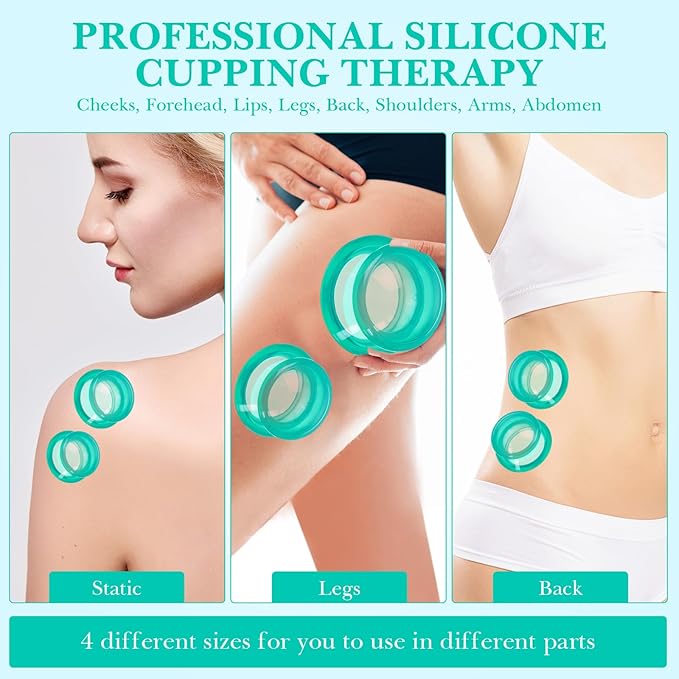 Geiserailie 16 Pcs 4 Sizes Cupping Therapy Set Silicone Cupping Massage Cups Professional Chinese Therapy Cup Vacuum for Body Muscle Nerve(Green)
