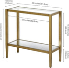 Henn&Hart 24" Wide Rectangular Side Table with Glass Shelf in Antique Brass, Table for Living Room, Bedroom