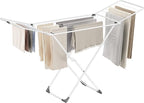 SONGMICS Clothes Drying Rack, Metal Laundry Drying Rack, Foldable, Space-Saving, Free-Standing Airer, with 2 Gullwings, Indoor Outdoor Use, Bed Linen Clothing, White ULLR540W01