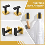 Angle Simple Bathroom Towel Hook 2 Pack, SUS 304 Stainless Steel Bath Robe Coat Holder Wall Mounted, Black & Gold