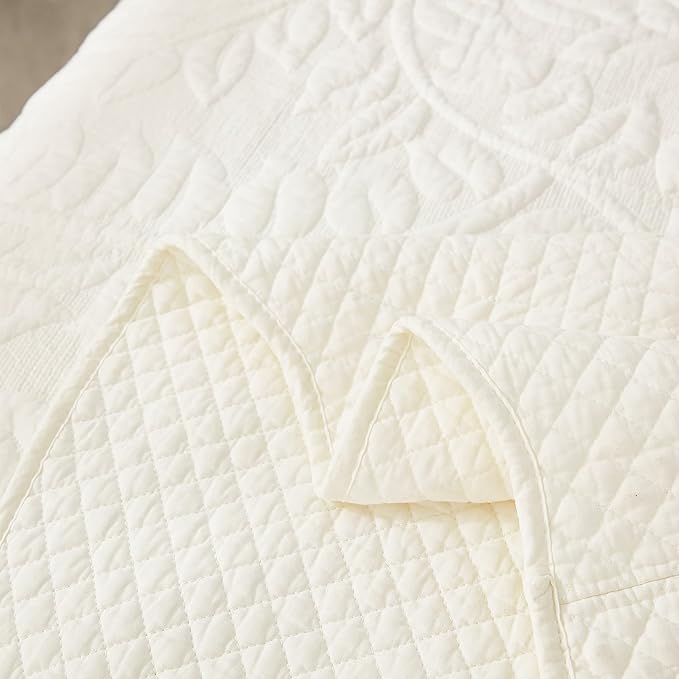 MarCielo 3-Piece 100% Cotton Oversized Bedspread Lightweight Quilt Coverlet Embroidery Farmhouse Bedding Set T0 (Bright White, Twin (68"x86"))