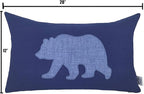 Lumbar Pillow Covers 12x20 Inches Bear Decorative Cotton Linen Throw Lumbar Waist Embroidered Cushions Covers for Couch Sofa Bedroom (Blue)