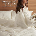PHF 100% Cotton Waffle Weave Blanket Queen Size, Soft Lightweight Breathable Cozy Summer Blankets for Bed, Luxury Aesthetic Woven Bedding for Home Decor, 90"x90", Ivory