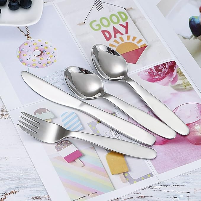 VANRA Premium 18/8 Stainless Steel Children Cutlery Set 5.9-inch Kids Dinner Spoons Set 4 Pieces Silverware Flatware Utensil Set for Home School (4 Spoons)