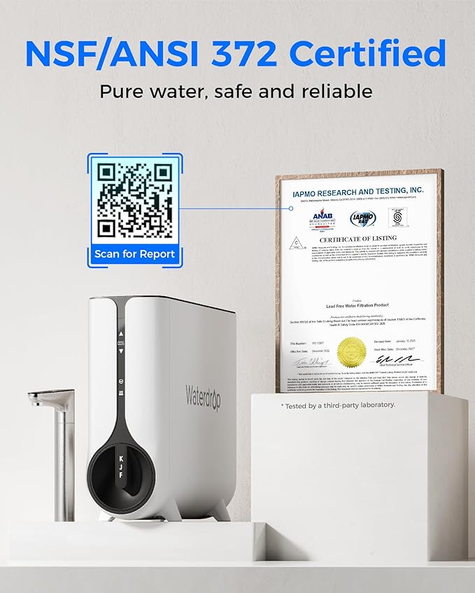 Waterdrop Reverse Osmosis System, Instant Hot Water Dispenser, 600 GPD, Reduce PFAS, Tankless, 2:1 Pure to Drain, Under Sink, TDS Reduction, Smart LED Faucet, Hot and Cold Water Dispenser Faucet