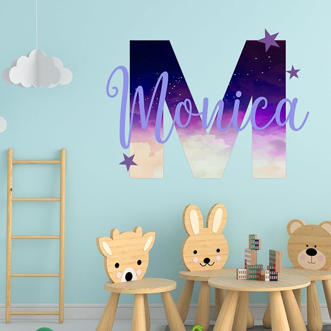 Custom Stickers Name Wall Decor I Personalized Name Sign for Room Decor | Multiple Custom Name & Initial I Decal for Baby Girl Nursery Decor I Nursery Wall Decal for Baby (B. Night Sky)