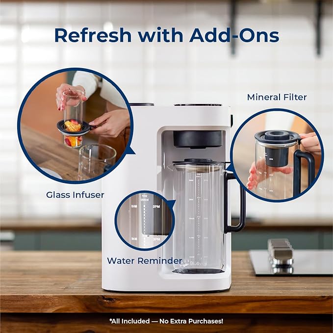 Bluevua RO100ROPOT-Lite(UV) Reverse Osmosis System Countertop Water Filter, 7-Stage Purification with UV and Remineralization, TDS & Filter Life Monitoring, Portable Water Purifier, White