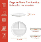 Sweese Porcelain Division Dinner Plates Set of 2, 9 Inch Divided Plates for Adults, Balanced Meal Building - White