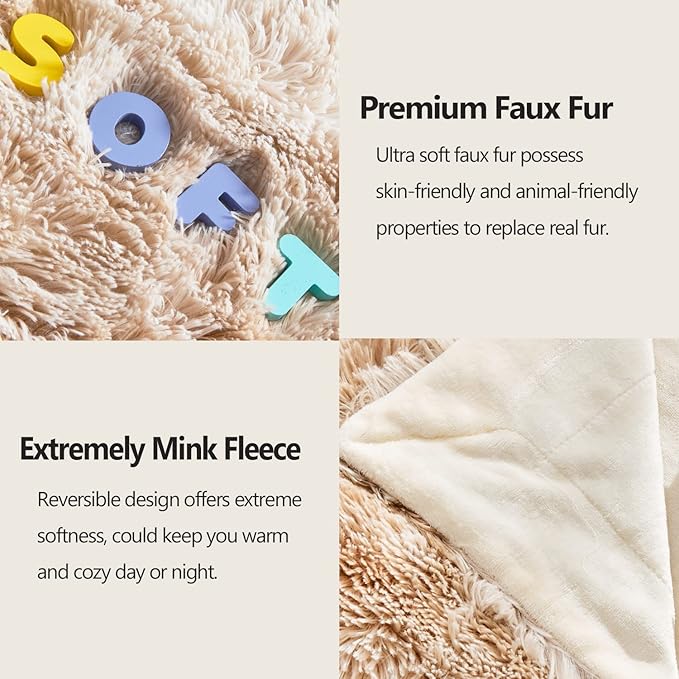 GONAAP Fuzzy Faux Fur Throw Blanket Queen Size Tie-dye Beige Super Soft Cozy Plush Fuzzy Shaggy Blanket for Couch Sofa Bed (Tie-dye Beige, Queen(90"x90"))