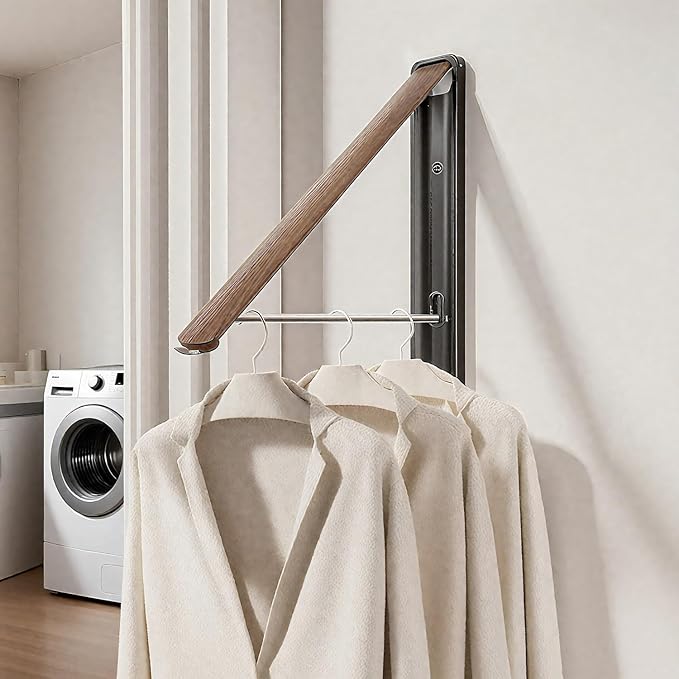 Wall Mounted Drying Rack - Retractable & Foldable Clothes Drying Rack Wall Mounted for Laundry Room Organization | Laundry Room Hanging Rack for Dorm, Closet, Balcony & Indoor/Outdoor Use 2 Packs