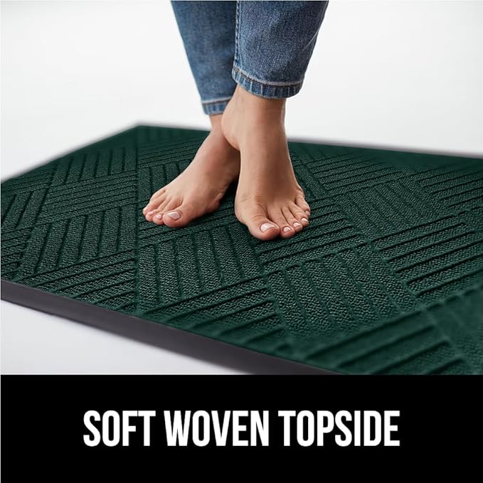 GORILLA GRIP 100% Waterproof All-Season WeatherMax Doormat US Designed Natural Rubber, Stain and Fade Resistant, Low Profile Indoor Outdoor Door Mats, Easy Clean Patio Mat, 23x35, Green Diamond