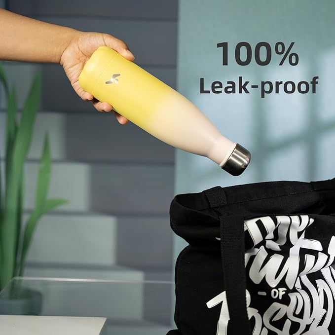 Insulated Water Bottles,17 oz Double Wall Stainless Steel Vacumm Metal Flask for Sports Travel,Lemon