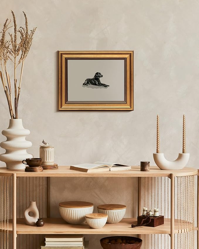 HUARCEY Gold Framed Vintage Wall Art Black Dog Wall Decor Minimalist Animal Art Pictures Room Decor Dog Lovers Gifts Modern Canvas Prints Shelf Artwork for Bedroom Bathroom Living Room 8x10in