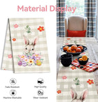 Easter Table Runner 13x72 Inch Bunny Rabbit Flowers Leaves Buffalo Plaid Eggs Seasonal Holiday Kitchen Dining Table Decoration for Indoor Kitchen Dining Home Party Decor