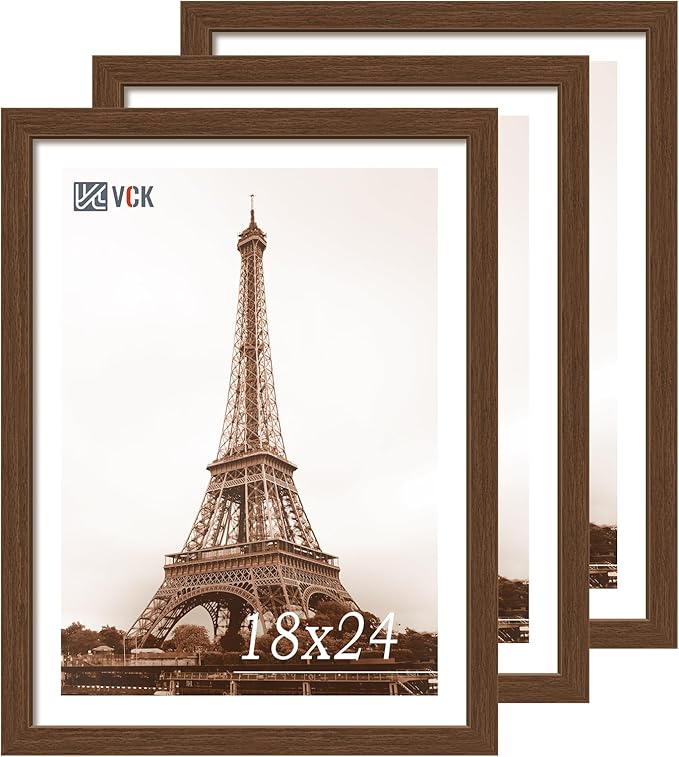 VCK 18x24 Brown Poster Frame 3 Pack, Wood Picture Frame with Exclusive Wood Grain, Wall Mounting Hanging