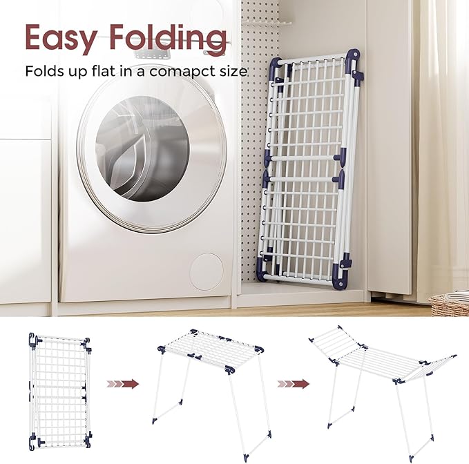 APEXCHASER Clothes Drying Rack Foldable, Large Drying Rack Clothing, Winged Laundry Rack Folding Indoor Outdoor, Metal Clothes Airer for Bedding Towel Sweater Heavy Duty, 68.9" X 22" X 39.3", White