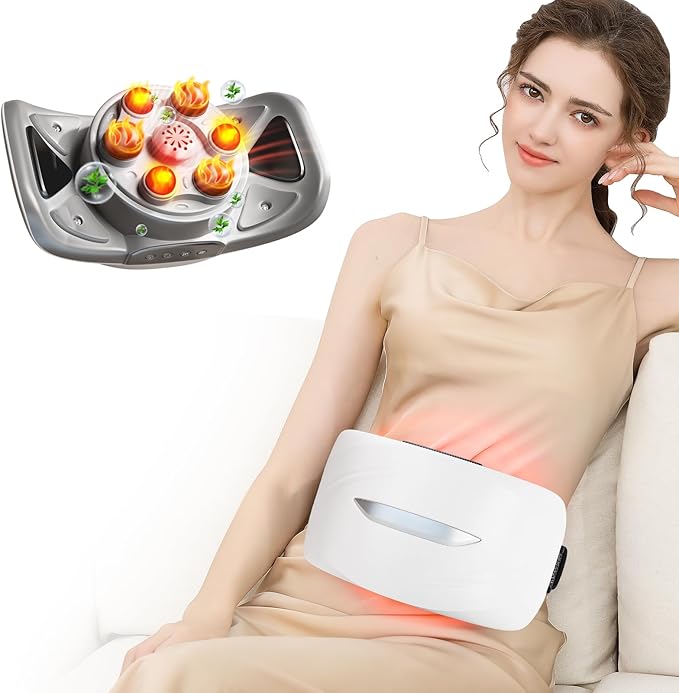 Intelligent Heated Massage Belt, Multi-Function Kneading Massager with Red Light Therapy, Natural Stone Massage for Waist and Abdomen