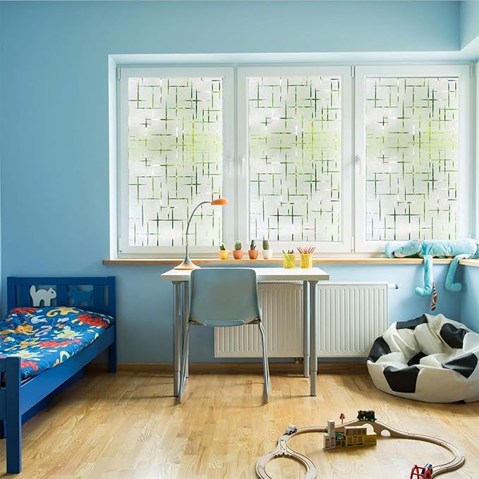Finnez Frosted Window Film Non-Adhesive, Frosting Privacy Film for Glass Windows, Self Static-Cling Decorative Window Cling for Home Office UV Protection Cross Pattern, 23.6 x 157.4 inches