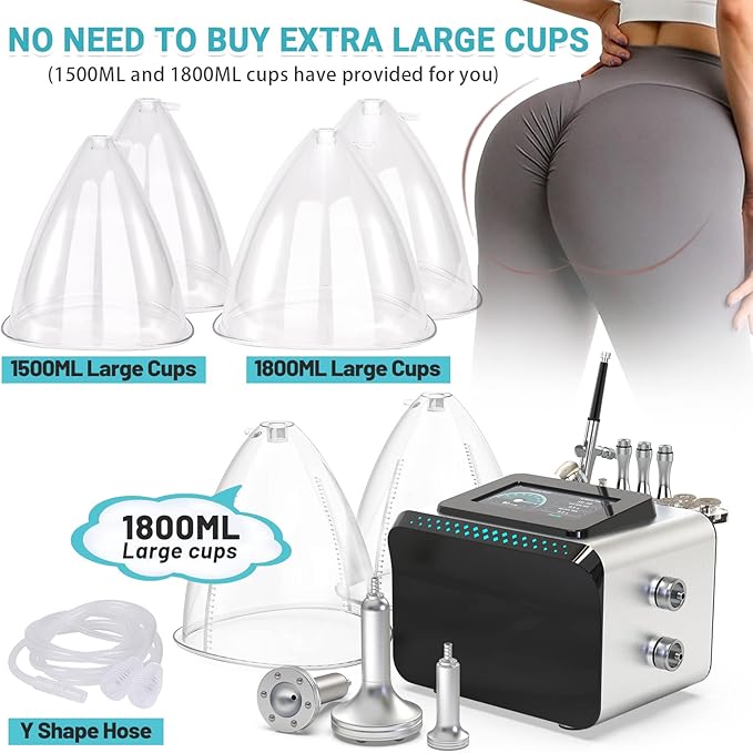 Meifuly Vacuum Therapy Machine, 3 in 1 Vacuum Cupping Sets, Skin Care and Airbrush Machine, with 1800ML and 1500ML Large Cups, 0-80 cmHg, 5 inch Touch Screen